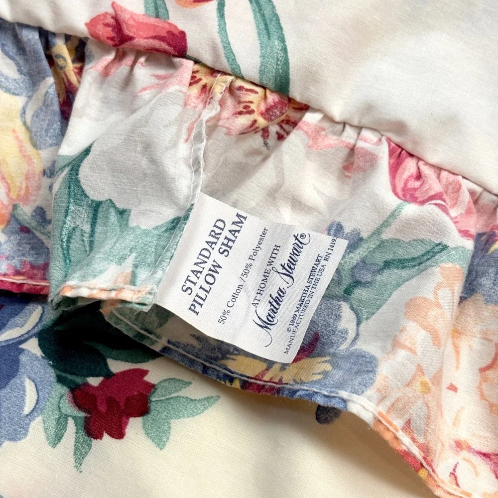 Vintage Martha Stewart Set Floral Chintz Ruffled Sham Dreamy Cottage Garden 1989